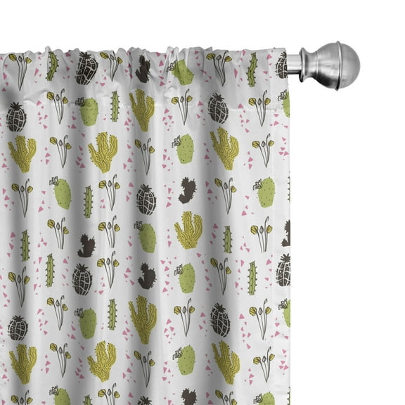 Ambesonne Cactus Curtains, Botanical Little Triangles, Pair of 28"x63", Multicolor