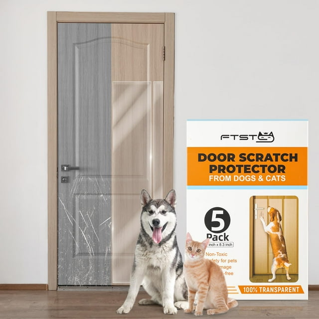 Protector antiarañazos para gatos y perros Door Guard FTSTC, paquete de 5 unidades, transparente