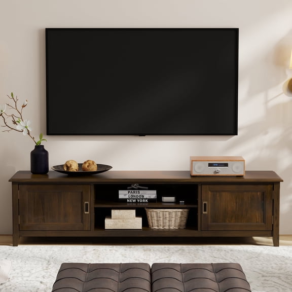 Simpli Home Simpli Home Burlington 72 inch Wide Solid Wood Transitional Low TV Stand in Mahogany Brown For TVs up to 80 inches
