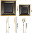 thumbnail image 2 of 125Pieces Black Square Plastic Plates with Gold Rim Gold Disposable Silverware - New Years Plates include 25Pcs Dinner Plates,25Pcs Dessert Plates,25 Forks, 25 Knives, 25 Spoons, 2 of 16
