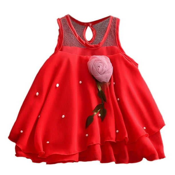 Gibobby Maxi Vestido De Dama Falda de tul Bebé Sólido Niño Fiesta Niñas Flores Princesa Vestidos sin mangas Niñas Conjuntos(Rojo, 6-12 Meses)