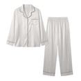 thumbnail image 4 of Ayolanni Long Sleeve Pajamas for Women Set Soft Solid Tops and Pants Gray Button Up Sleepwear 2 Piece Lounge Sets with Pockets L, 4 of 6