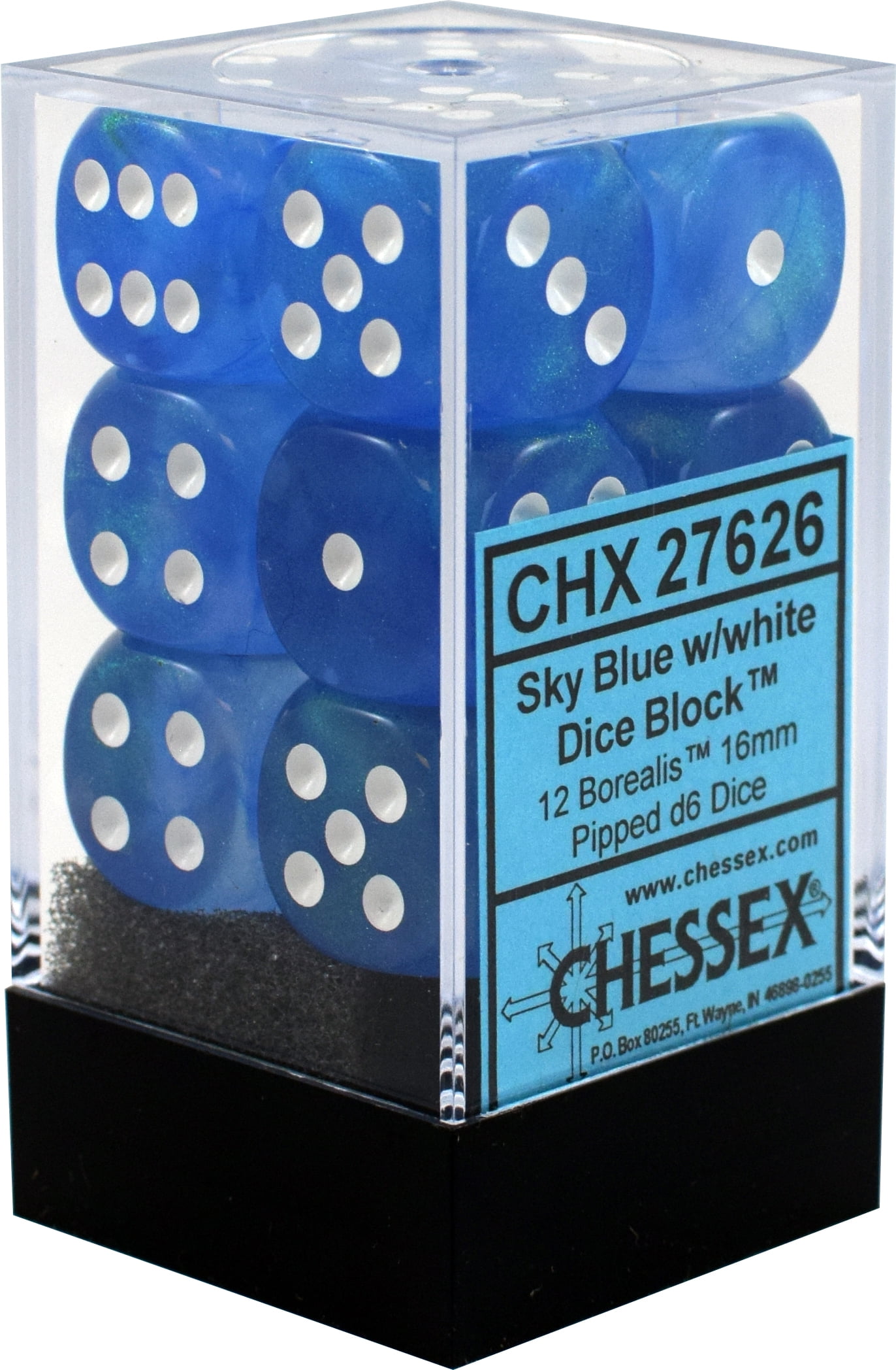 Dice Chx Custom 16mm Borealis Sky Blue w/White Mermaid as #1 & White Pips 6 