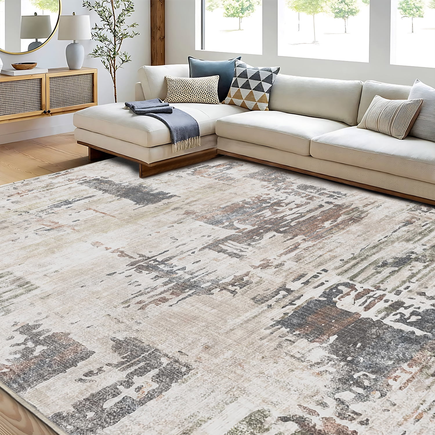 TECHVIDA Area Rug 5x7,Modern Abstract Rug,Machine Washable for Living Room Rugs, Foldable Nonslip Indoor Carpet,Bedroom Living Room-Dark Gray
