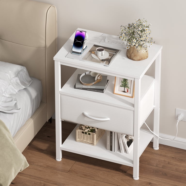 Concetta Small Nightstand With Charging Station, White photo 8