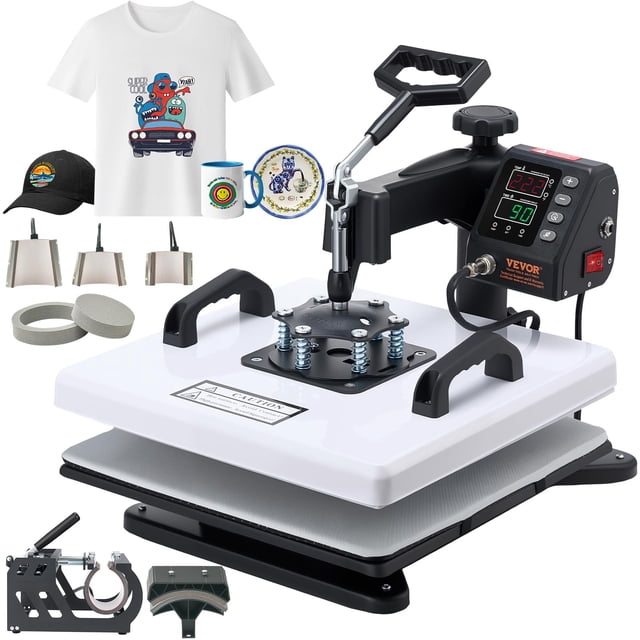 VEVOR Heat Press Machine, 15 x 15 in, 8-in-1 Multifunction, 360° Swing Away, Heat Up Fast and Even, Digital Precise Control, Sublimation Press Machine
