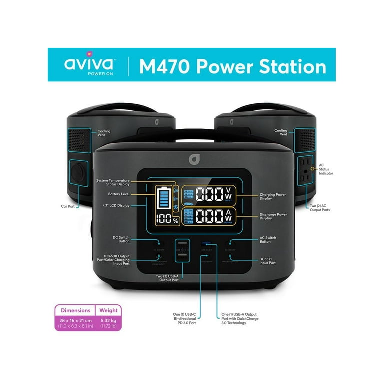 Station d'alimentation portatice M470 par Aviva de 4700 watts/heure  VF-ES002A