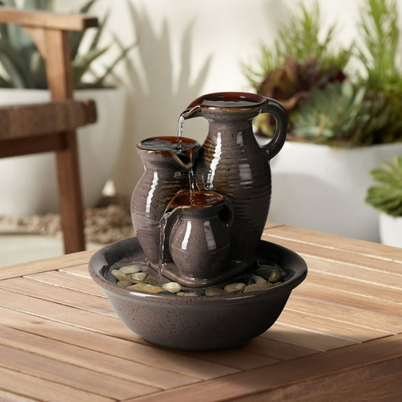 Triple Jug 8 1/4" High Small Zen Modern Indoor Outdoor Decor Ceramic Tabletop Fountain Outside Garden Patio