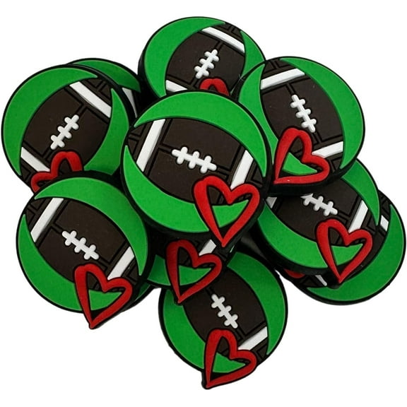 Lashicorn Football with Heart Green Silicone Focal Bead  12 Pack Professional Team for Freshie Hangers Beaded Pens 1.2 Wholesale Bulk Keychain Brushes