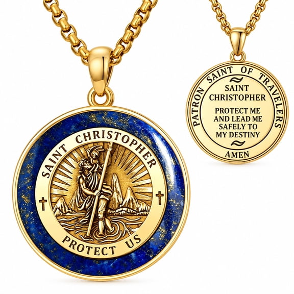 Kootwo St. Christopher Necklace for Men, 14K Gold Plated Saint Christopher Medal, Catholic Religious Jewelry Gift