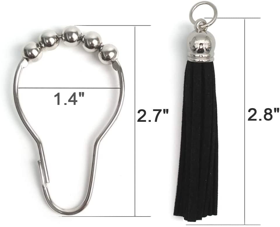 MKEUDQ-Shower Curtain Hooks Rings, 304 Stainless Steel Shower Curtain Rust Resistant Hooks for Bathroom Shower Rods Set of 12 (Black)
