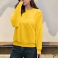 thumbnail image 2 of WTOBBY Women's Casual Solid Color Round Neck Long Sleeve Pullover Top, Fashion Blouse for Ladies Comfortable and Simple with Everyday Style,Yellow 4XL, 2 of 5