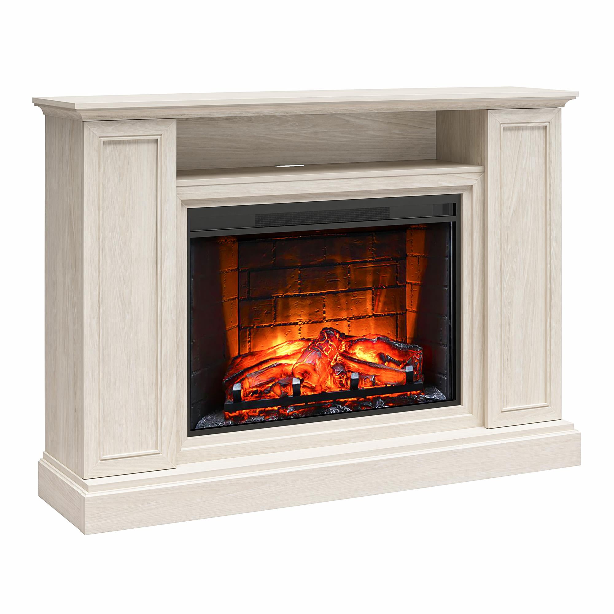 Ameriwood Home Palazzo Multi-Colored Electric Fireplace Mantel TV Stand with Storage for TVs up to 65", White Oak