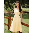 thumbnail image 4 of Vintage Elegant Women's Ditsy Floral Sleeveless Square Neck A-Line Midi Dress with Pockets and Button Detail, 4 of 10