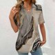 thumbnail image 2 of Tops Cortos para las Mujeres Blusas Impresas Manga Corta Turndown Collar Camiseta, Tops de Blusa para las Mujeres Casual, 2 of 5