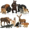 Toymany 12PCS North American Forest Animal Figurines, Realistic Jungle Animal Set Includes Raccoon,Lynx,Wolf,Bear,Eagle, Educational Toy Cake Toppers Christmas Birthday Gift for Kids Toddlers