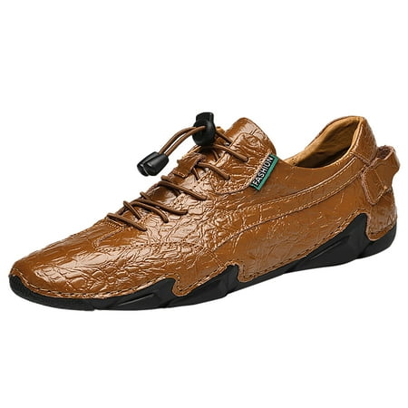 

JHLZHS Men s Large Size Casual British Style PU Leather Soybean Shoes Round Head Soft Bottom Comfortable Sneakers Brown
