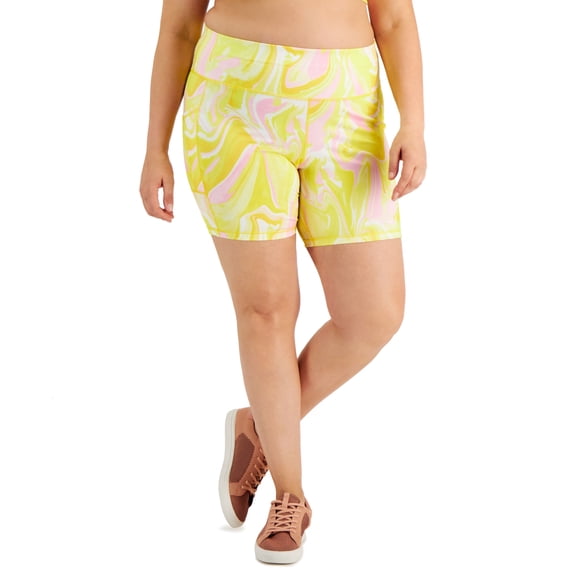 ID Ideology Plus Size Whirl Printed Bike Shorts Whirl Lemon 1X