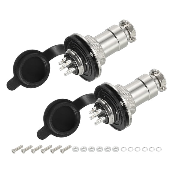 Aviation Connector GX20 5 Pins Silver Male Female Panel Metal Aviation Wire Connector with Aviation Plugs Cap 2Pack