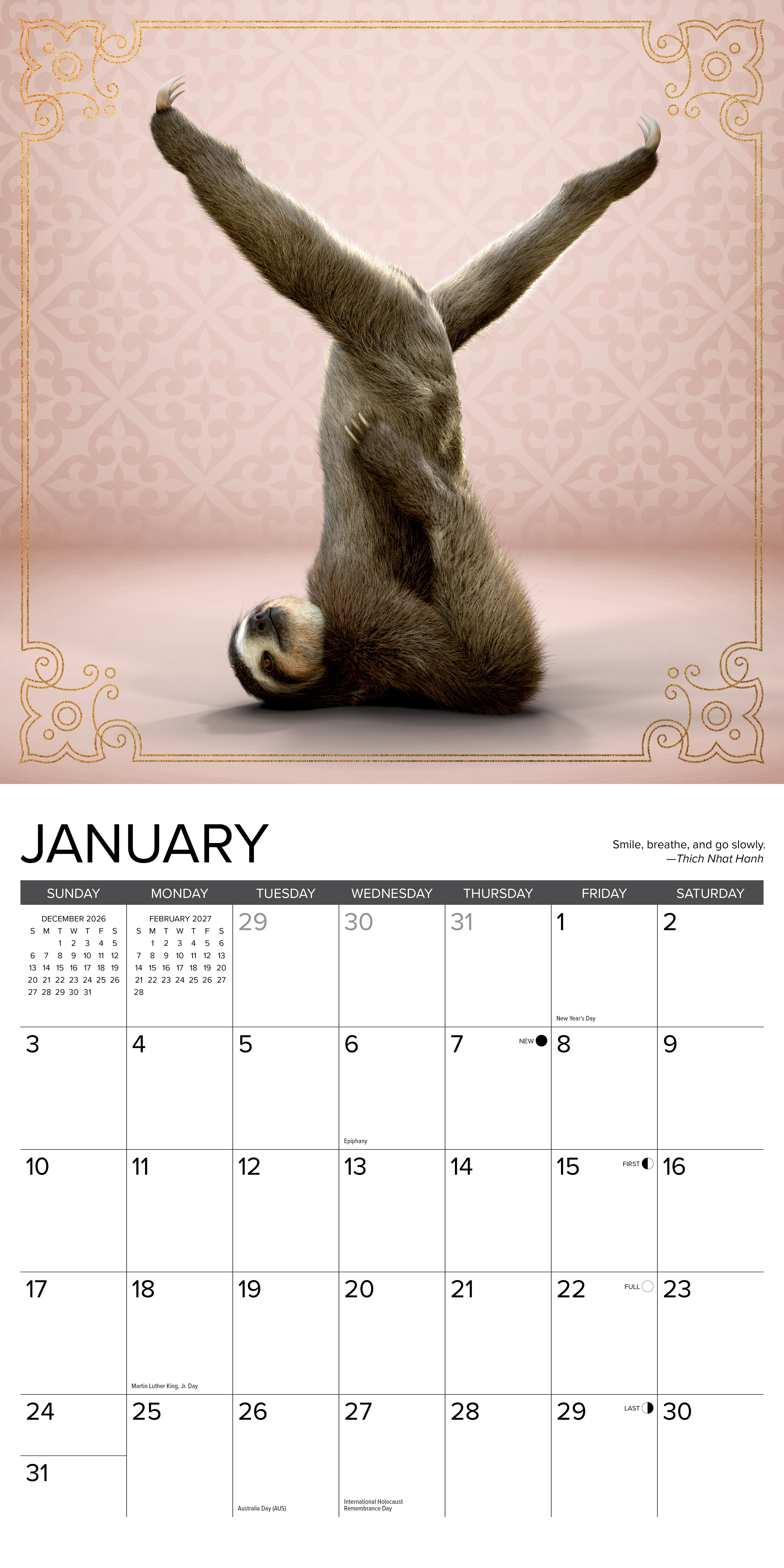 Willow Creek Press, Sloth Yoga 2027 Wall Calendar
