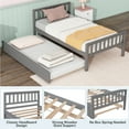 thumbnail image 4 of Twin Bed Frame with Trundle, PAPROOS Solid Wood Platform Beds, Twin Size Platform Bed Frame with Headboard and Footboard for Boys Girls, No Box Spring Needed, Gray, 4 of 12