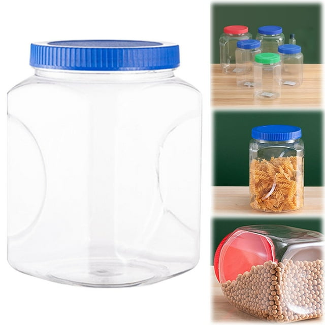 Tyeign Pots en Plastique Transparent avec Couvercles Rouges, Contenants Hermétiques Empilables pour Épices Bonbons Artisanat, Ensemble d'Organisateurs de Garde-Manger Réutilisables Sans BPA, 1 Pot Hermétique pour Cornichons au Miel