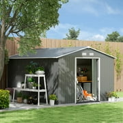 Outsunny 11' x 9' Metal Storage Shed Garden Tool House with Double Sliding Doors, 4 Air Vents for Backyard, Patio, Gray