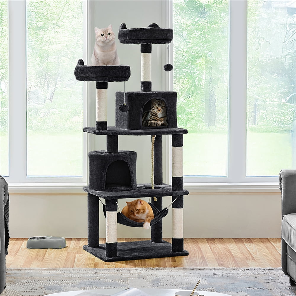Yaheetech 62" H Multi Level Cat Tree Tower with 2 Condos & Scratching Post, Black