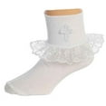 thumbnail image 2 of Girls White Baptism First Communion or Christening Socks with Cross, 2 of 2