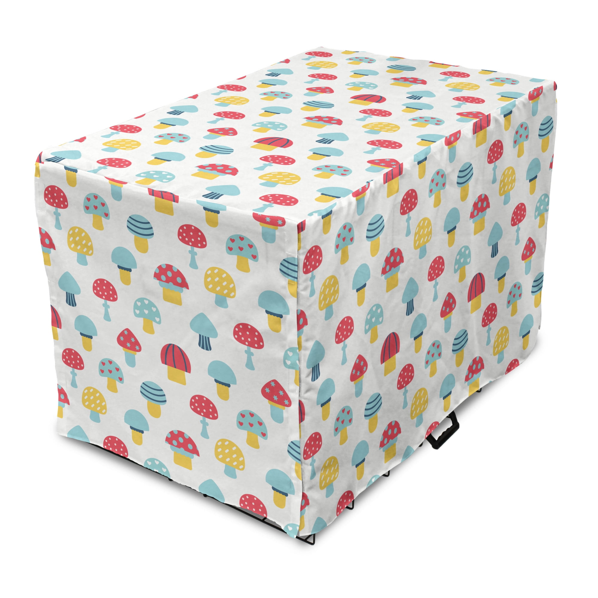 Mushroom Dog Crate Cover, Repetitive Autumnal Forest Flora Cartoon