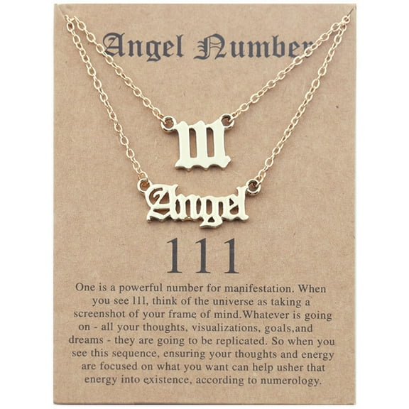 Latrodar 2pcs Old English Angel & Number Necklace Numerology Jewelry For Women Plated Stainless Steel Gold