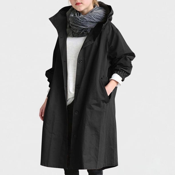 Chaqueta cortavientos de lana de manga larga y longitud media con bolsillos y capucha de color liso para niña, de poliéster, para invierno
