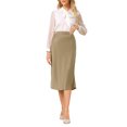 thumbnail image 2 of Falda de satén elegante para mujer INSPIRE CHIC, con cintura elástica, falda midi de seda en línea A, talla L, color caqui, 2 of 4