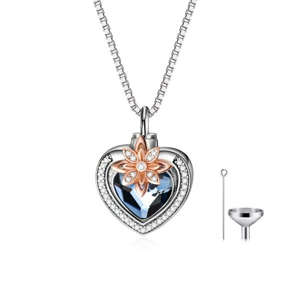 PEIMKO Christmas Gift Cremation Jewelry 925 Sterling Silver Heart Flower Butterfly Urn Necklace for Ashes, Cremation Keepsake Necklace Embellished with Austrian Crystal, Women Memorial Jewelry