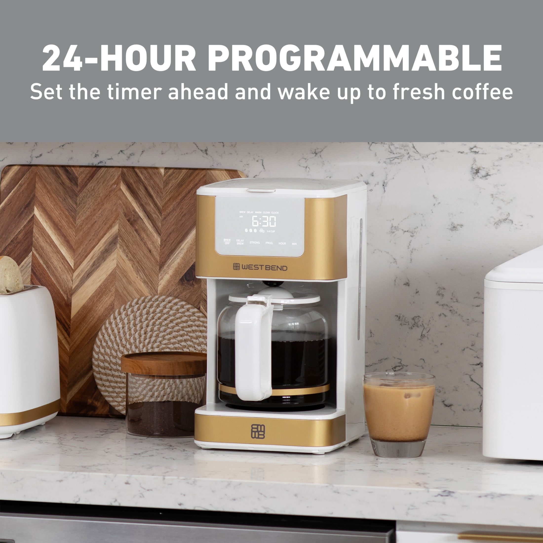 West Bend Timeless 12 Cup Hot & Iced Coffee Maker, in White/Gold (CMWB12WG13)
