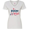 thumbnail image 3 of Inktastic 4th of July Boom Y'all with Red White and Blue Stars Women's V-Neck T-Shirt, 3 of 5