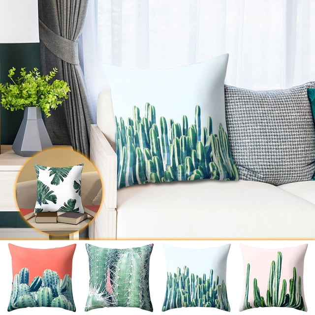 Fiudx Funda de Almohada con Diseño de Hojas Suculentas, Diseño Floral Verde, Poliéster Suave, Cómoda Funda de Cojín para Coche, Decoración Versátil para Sofá y Cama, Lavable a Máquina, 45 X 45 Cm