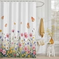 thumbnail image 3 of Shower Curtain Spring Wildflower Butterfly Shower Curtains for Bathroom Decor, Waterproof Polyester Shower Curtain Set with Hooks, Small Stall Size 36" x 72" Pink Flower White, 3 of 9