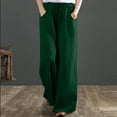 thumbnail image 2 of Women‘s Linen Wide Leg Pants Drawstring Elastic Waist Casual Palazzo Trousers with Pockets, 2 of 6