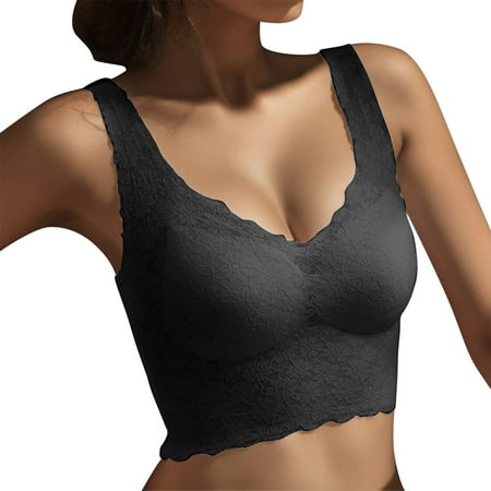 CAICJ98 Sexy Lingerie for Women Top Seamless Vest Lace Bra Women Underwear Breathable Up Sexy Push Top Solid M Black