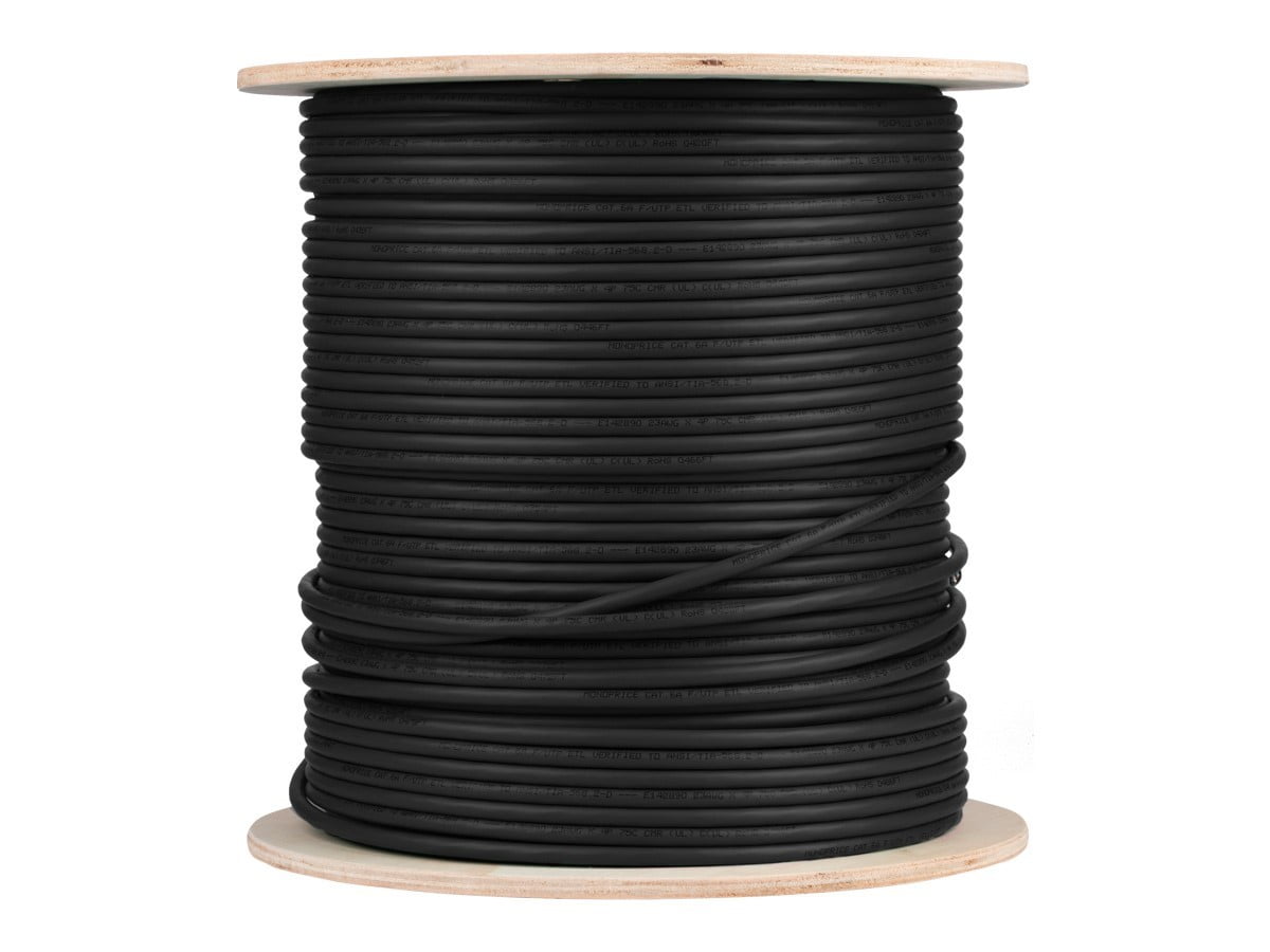 Monoprice Cat6A Ethernet Bulk Cable - 1000 Feet - Black | Network Internet Cord - Solid, 550Mhz, FTP, CMR, Pure Bare Copper Wire, 10G, 23AWG, No Logo
