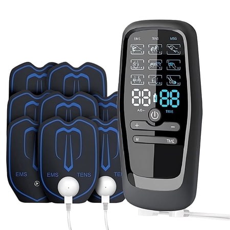 Ouwald TENS Unit Muscle Stimulator for Relaxation, EMS Dual Channel Pulse Massager with 8 Reusable Electrode Pads 9 Modes for Back Neck Muscle Relief, Wireless Tens