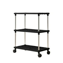Cinvoph 5-Tier Shelving Grid Storage Rack with Wheels Adjustable Space Saving Standing Unit for Kitchen Bathroom Laundry Closet Soild Color Home Organization Rack 16"x9"x23" Black