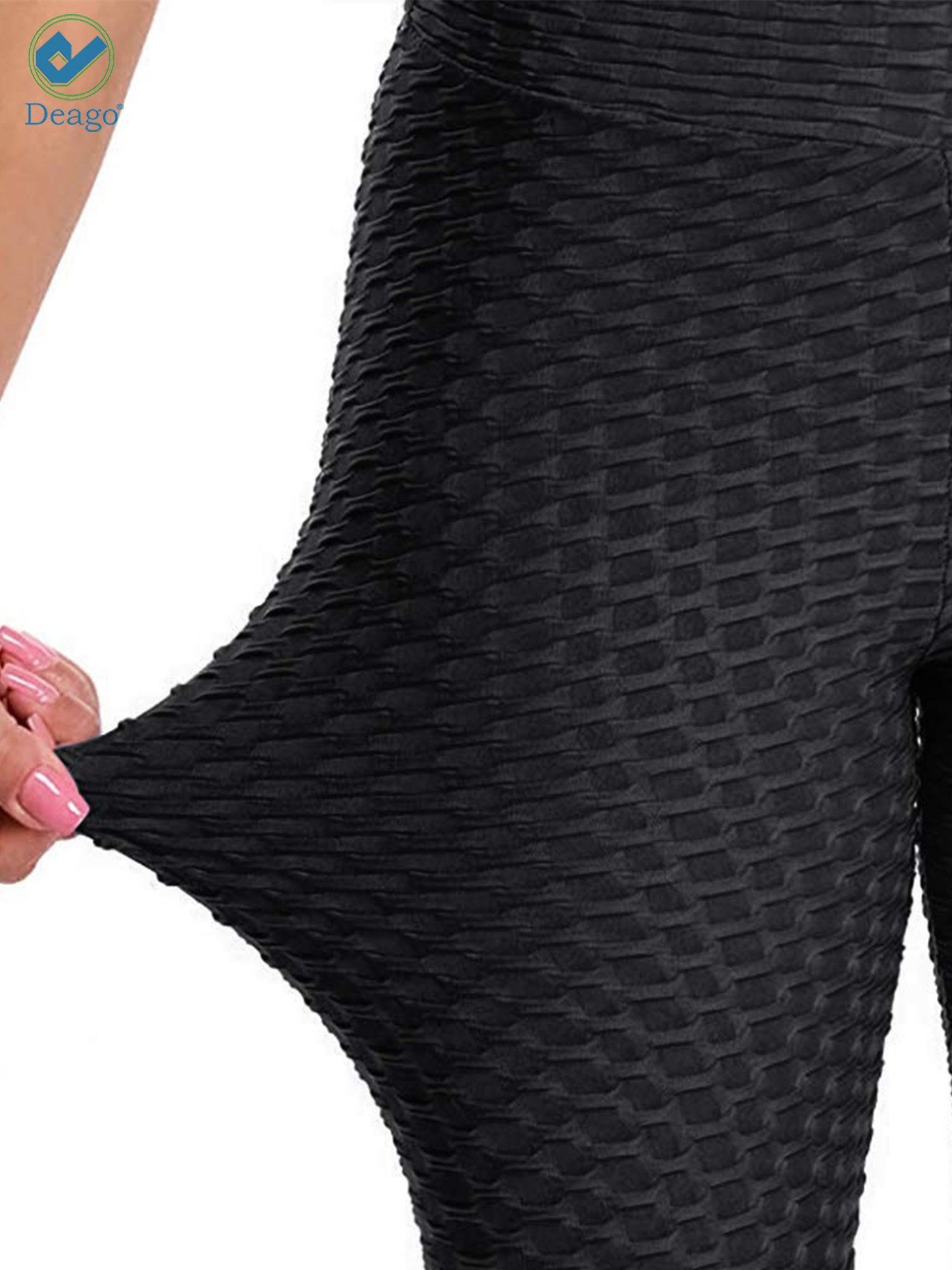 Deago Women's High Waist Yoga Pants Capri Lift up Butt Tummy Control Workout Running Slimming Stretch Sports Leggings (Black,L) - image 5 of 9