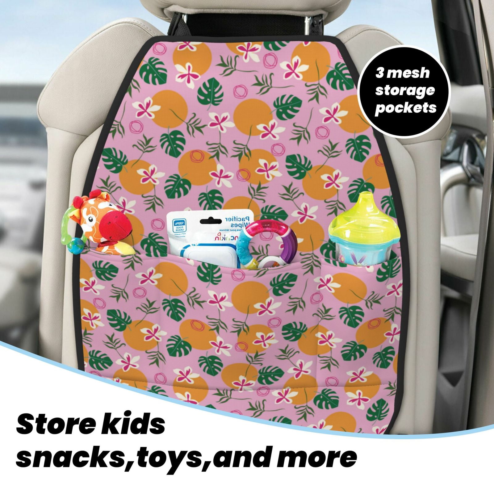 Xecao Fruit Pattern Car Seat Back Protector 2 Pack Large Capacity Pocket, Kick Mats Back Seat Protector