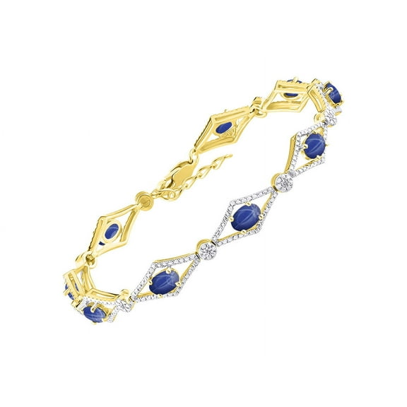 Rylos Yellow Gold Plated Silver Tennis Bracelet with 9 Beautiful 6X4MM Blue Star 2 & Sparkling Diamonds - Birthstone Jewelry for Women - Adjustable to 7-8" - Friendship and Elegance in One