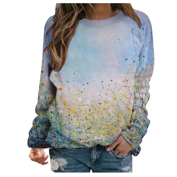 Edvintorg Sweatshirt For Women Crewneck Clearance Fashion Printed Long Sleeve Casual Lightweight Pullover Top Fall 2024 Fashion Women Clothing