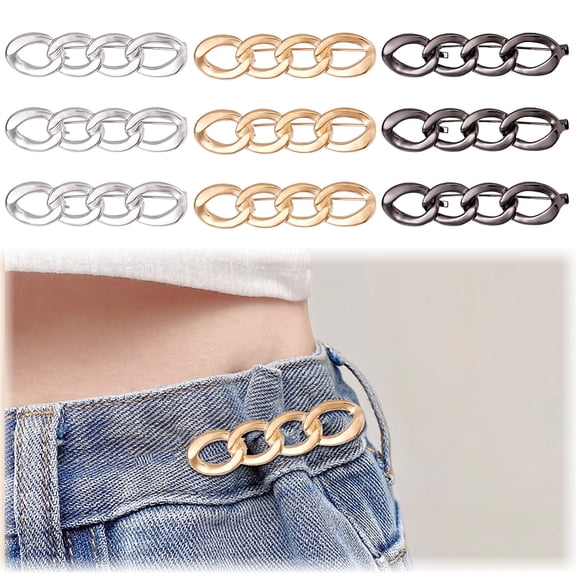 9Pcs 3 Colors Pants Waist Tightener Adjustable Jeans Button No Sewing Brooch Waist Cincher Clip Reusable Alloy Waist Adjuster