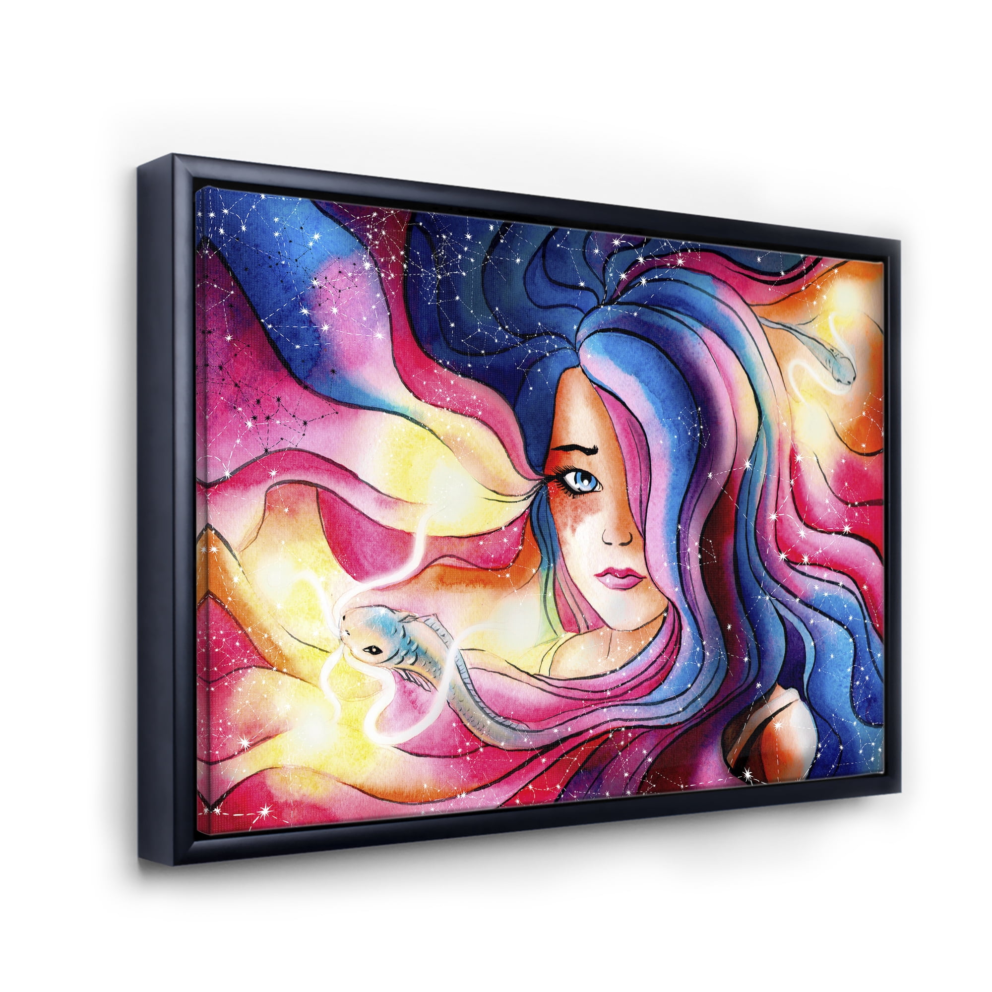 Designart 'The Girl Portrait With The Glowing Hair' Modern Framed Canvas Wall Art Print