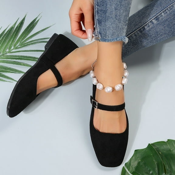 BYHONG Ladies Casual Square Toe Flat Bottom Ground Soft Lightweight Large Size Casual Shoes Single Shoes Casual Shoes for Women Black 9